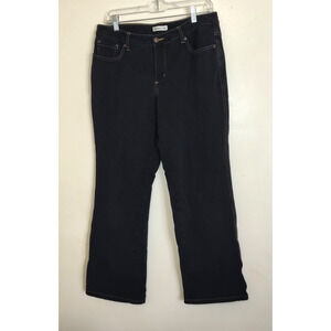 Coldwater Creek Black Jeans Sz 14P Straight Leg Gold Stitching Stretch Petite